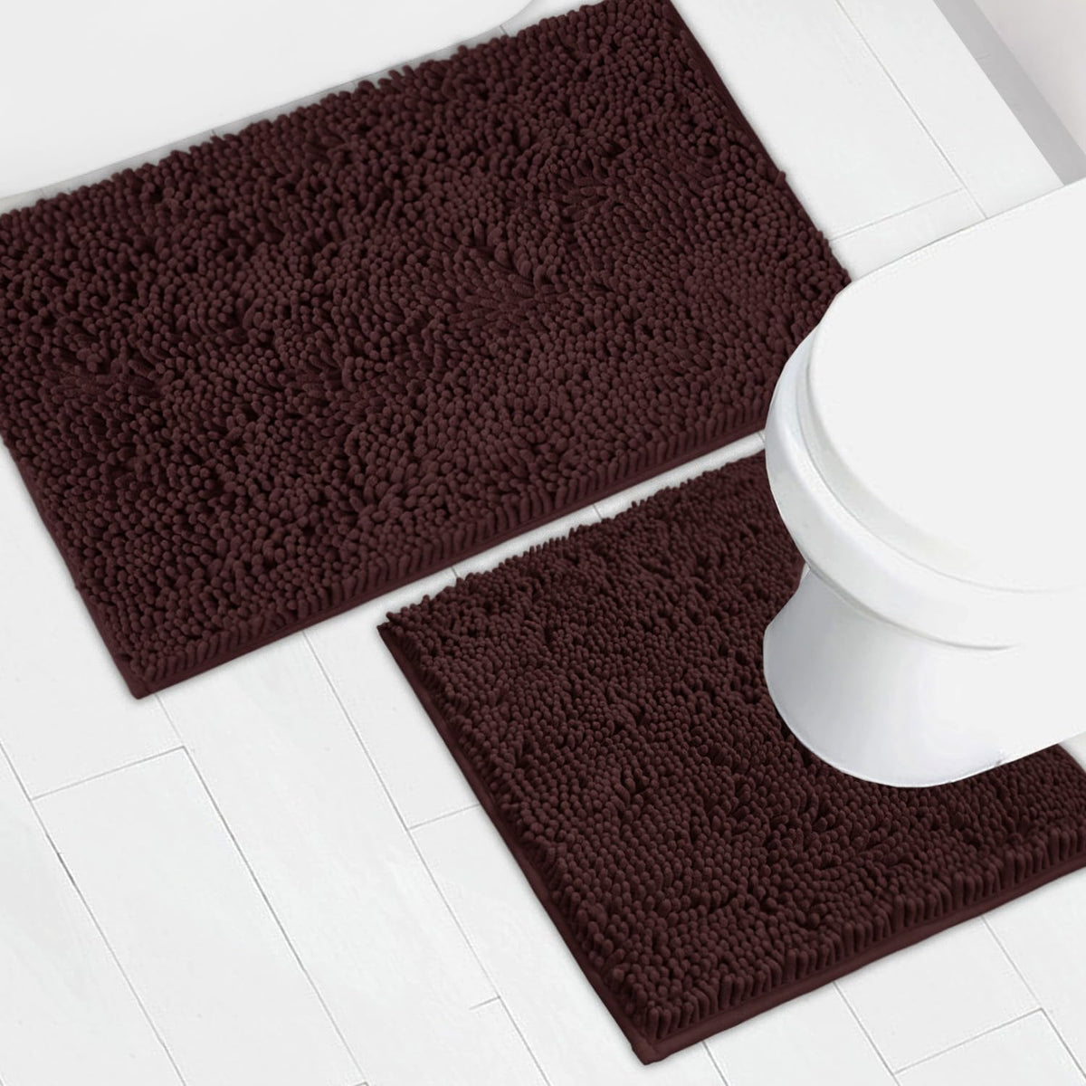 Bathroom Rugs Chenille Bath mat 2 Piece Set, Super Absorbent, Strong PVC Non Slip Backing, Bath mats for Bathroom, Plush Shaggy, Thick, Machine Washable, Bathtub, Toilet.(Light Grey)