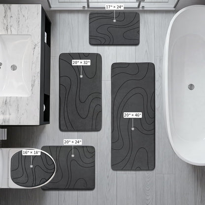 YIHOUSE Bathroom Rugs Sets 5 Piece - Memory Foam Bath Mat, Dark Grey