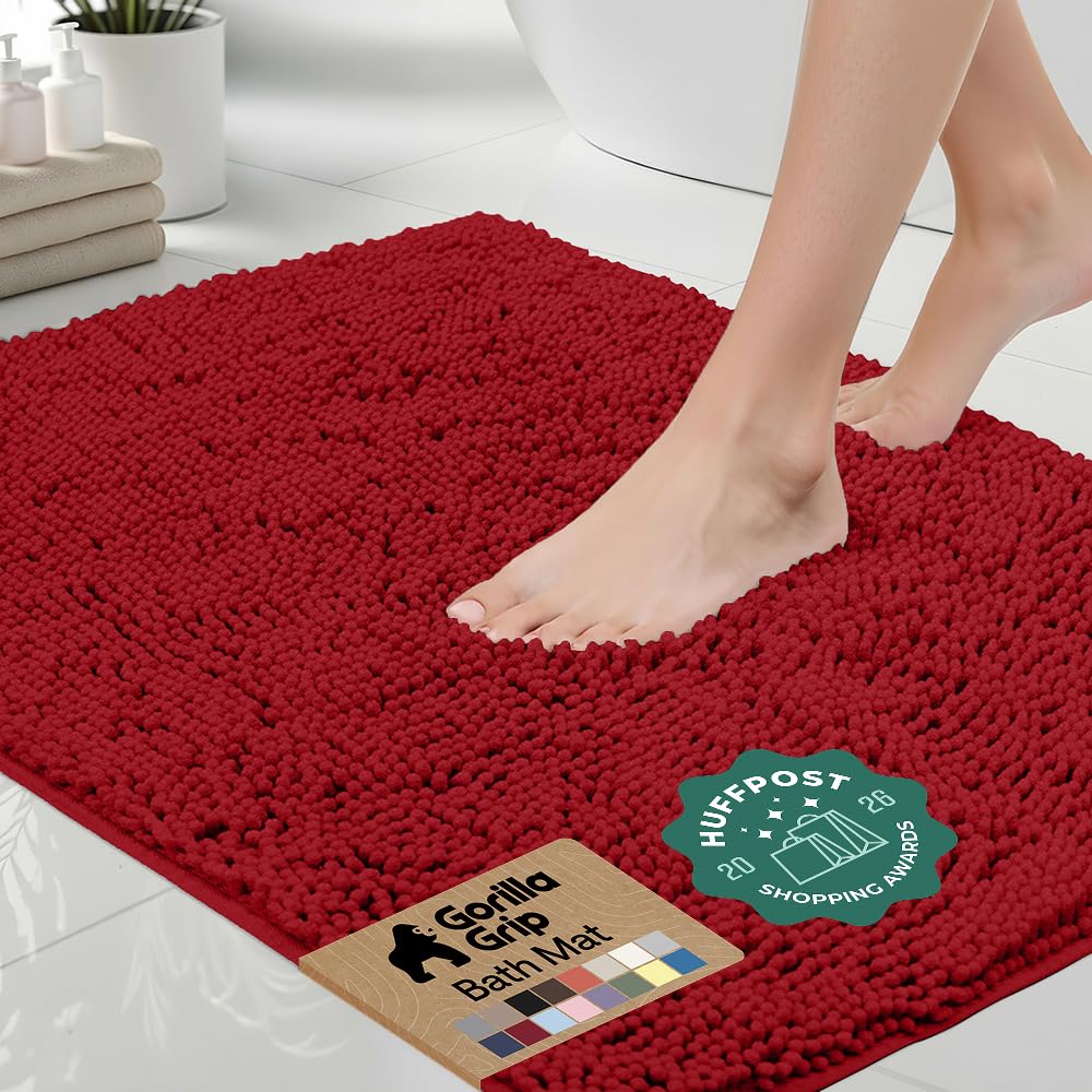 GORILLA GRIP Bath Rug Mat for Bathroom, Absorbent Chenille, 30x20 Gray
