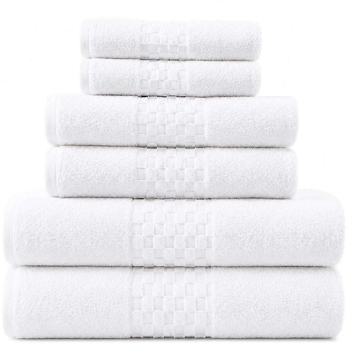 Feather & Stitch 100% Cotton 625 GSM Bath Towel Set of 6, Ultra Soft Highly Absorbent 2 Bath Towels, 2 Hand Towels & 2 Washcloth - Luxury Quick Dry Shower Towels (Ivory)