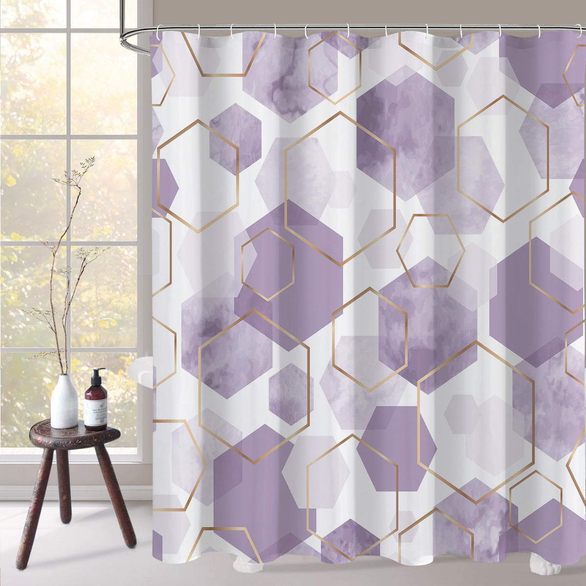 Litabel Sage Green Geometric Shower Curtain for Bathroom, 72x72