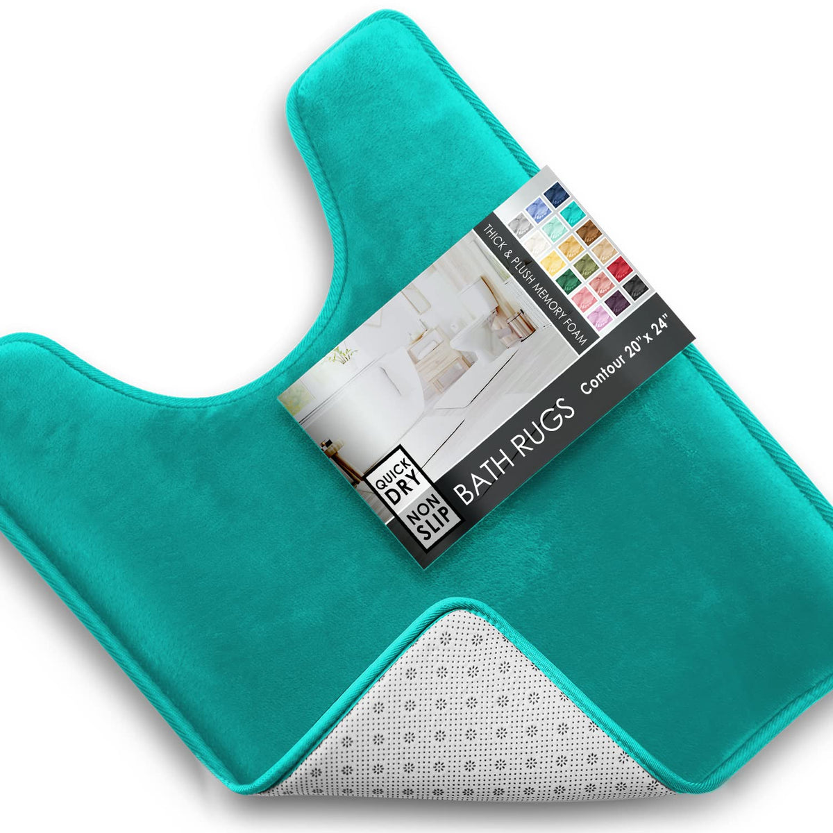 Clara Clark 3 Piece Bathroom Rugs Bath Mat Set, Velvet Memory Foam Bath Mats for Bathroom - Non-Slip, PVC Backing Bath Rugs, Washable - Dries Quickly, Green