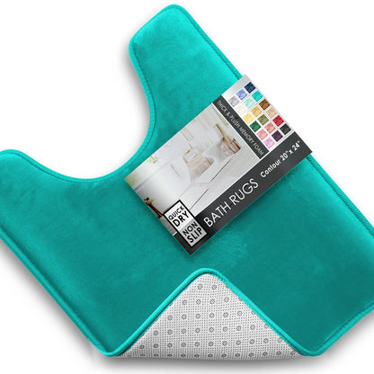 Clara Clark 3 Piece Bathroom Rugs Bath Mat Set, Velvet Memory Foam Bath Mats for Bathroom - Non-Slip, PVC Backing Bath Rugs, Washable - Dries Quickly, Green