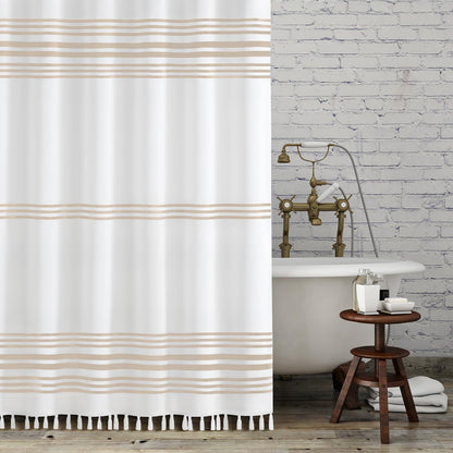 Seasonwood Black and White Shower Curtain with Tassels, 72 x 72