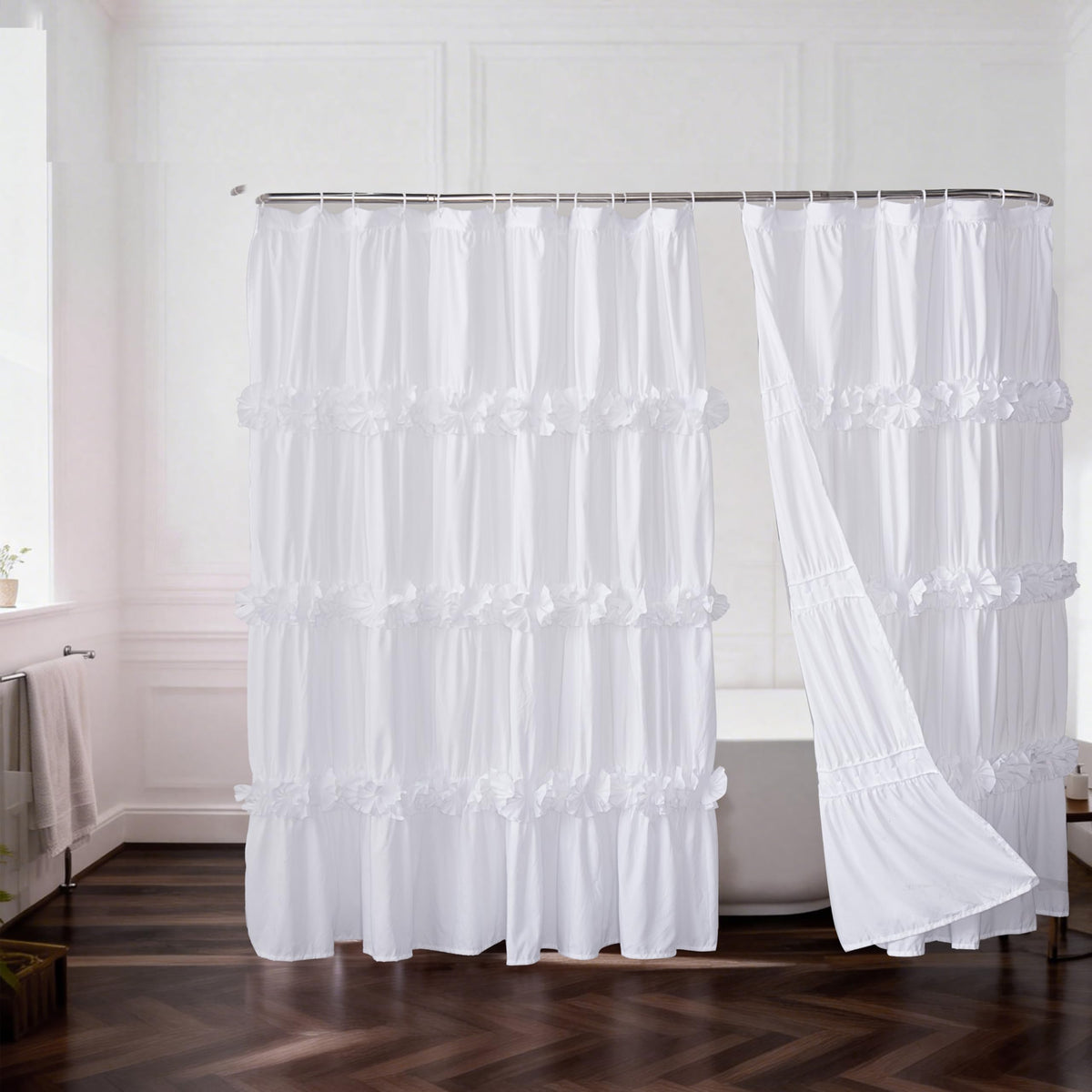 Homechoice Decor Peach Ruffle Shower Curtain for Master Bathroom