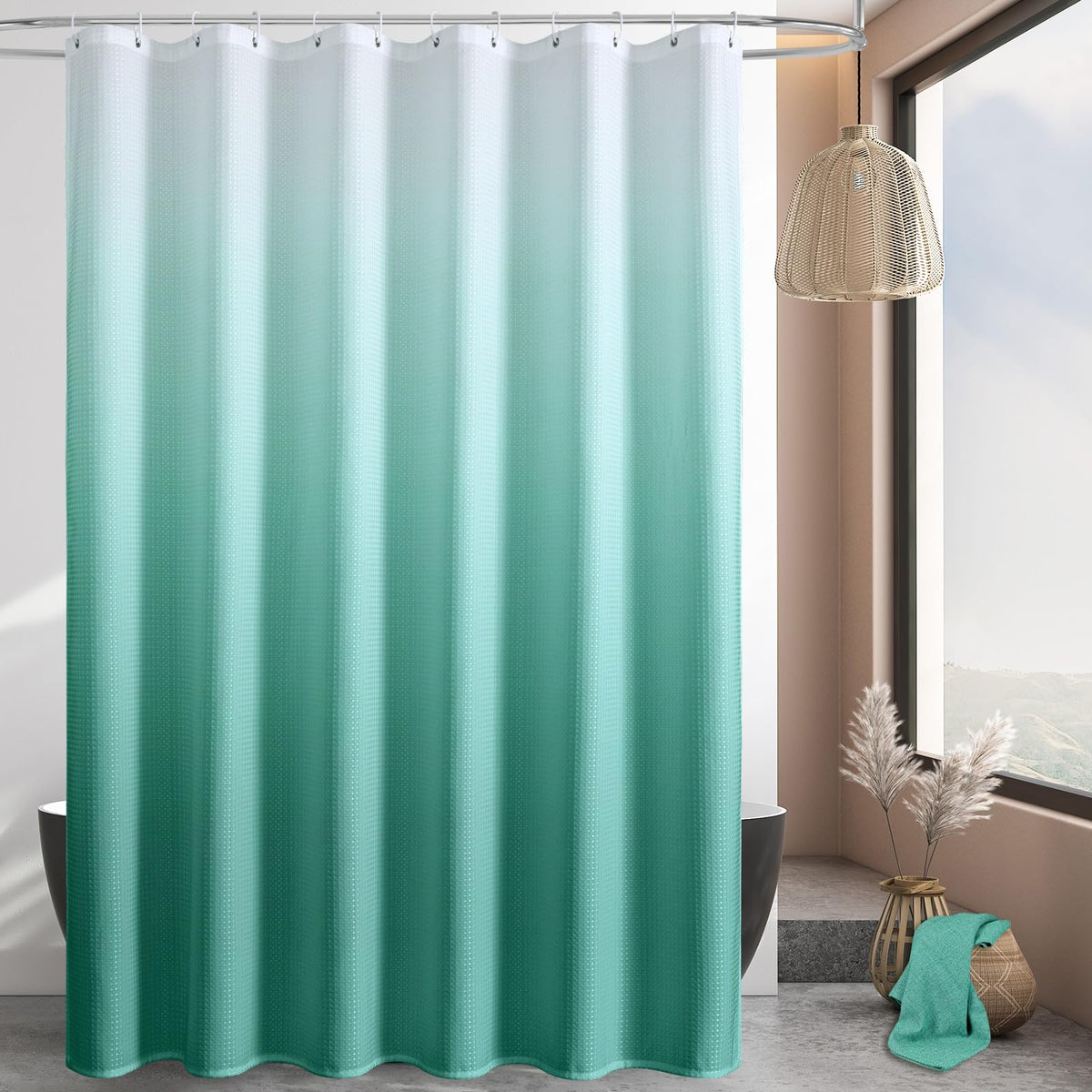 Sage Green Luxury Heavyweight Textured Fabric Shower Curtain Hotel,72x72
