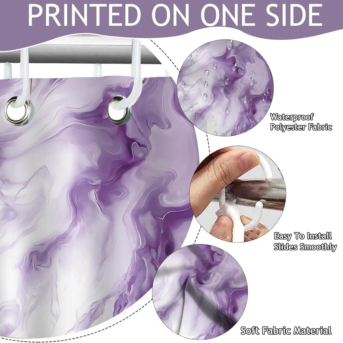 Shower Curtains Purple Marble Shower Curtain for Bathroom 72 X 72 Inch