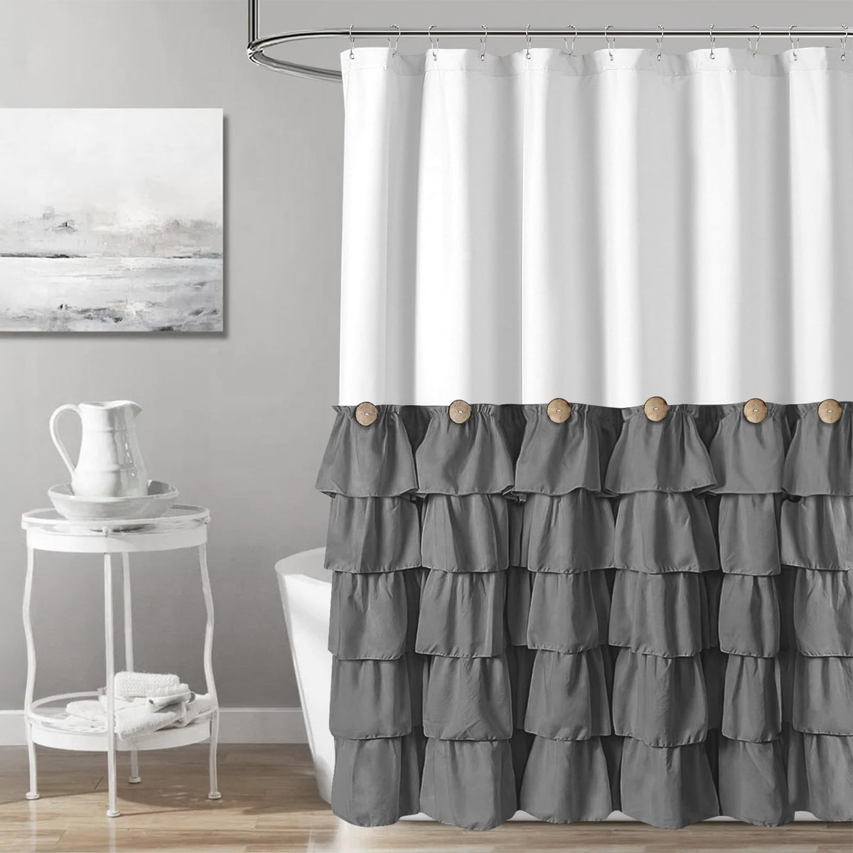 Seasonwood Black Ruffle Shower Curtain Farmhouse Shower Curtain 72 X 72