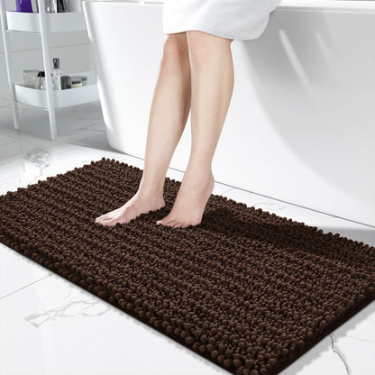 Yimobra Bathroom Rugs Non Slip Washable 32x20 Inch - Ultra Soft Absorbent Chenille Bath Mat, Quick Dry Shaggy Floor Carpet for Tub Shower, Gray Home Decor Accessories