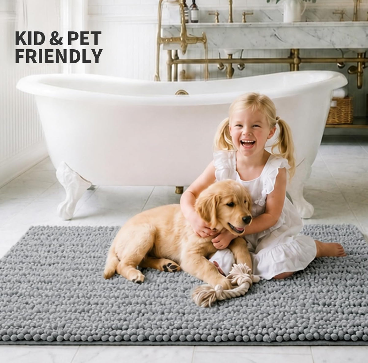 ILANGO Bathroom Rugs Light Grey 44x24, Soft Absorbent Chenille Bath Rugs