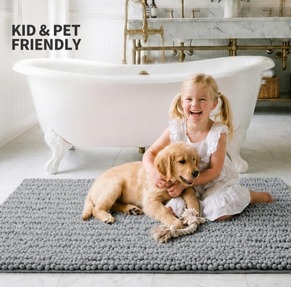 ILANGO Bathroom Rugs Light Grey 44x24, Soft Absorbent Chenille Bath Rugs