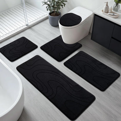 YIHOUSE Bathroom Rugs Sets 5 Piece - Memory Foam Bath Mat, Dark Grey