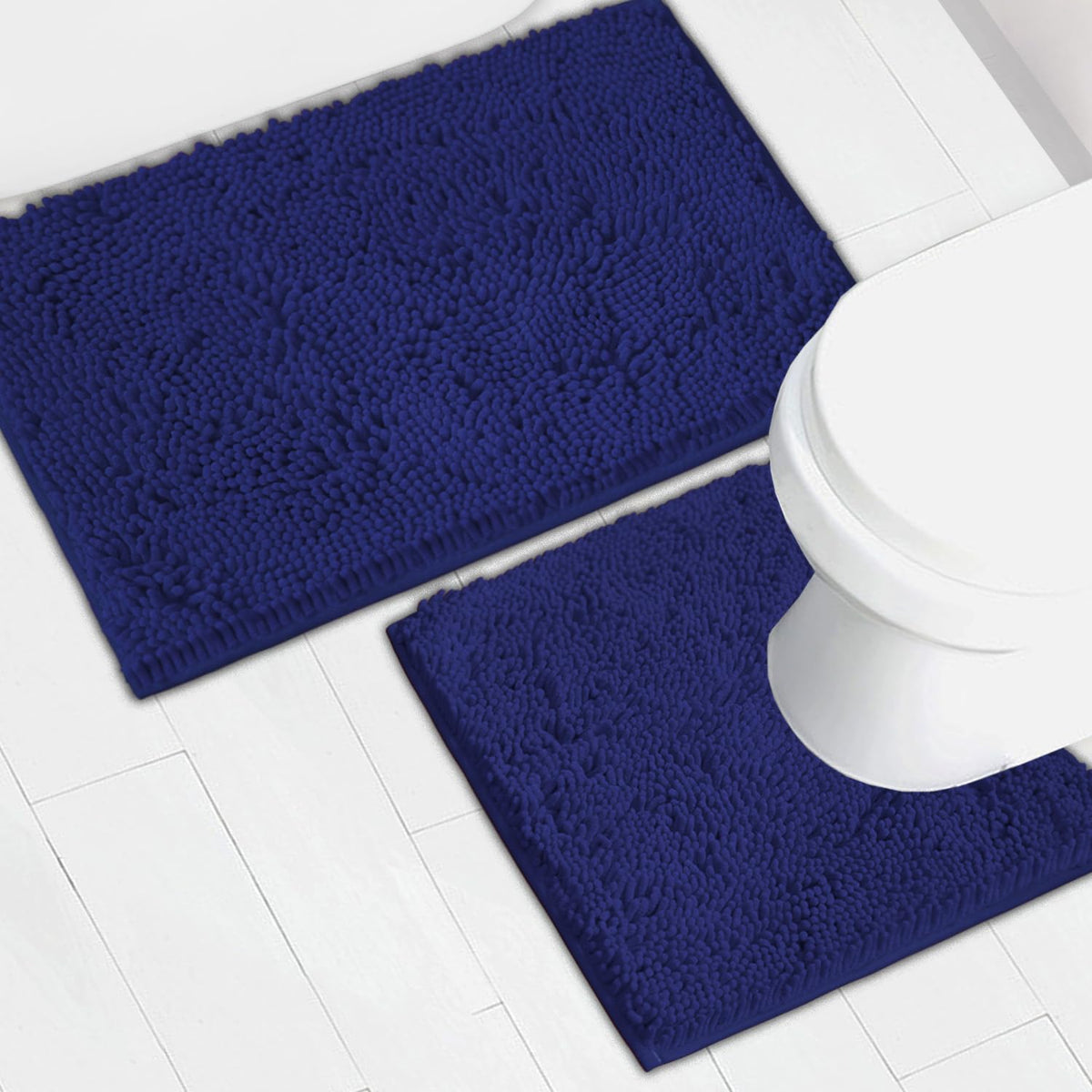 Bathroom Rugs Chenille Bath mat 2 Piece Set, Super Absorbent, Strong PVC Non Slip Backing, Bath mats for Bathroom, Plush Shaggy, Thick, Machine Washable, Bathtub, Toilet.(Light Grey)