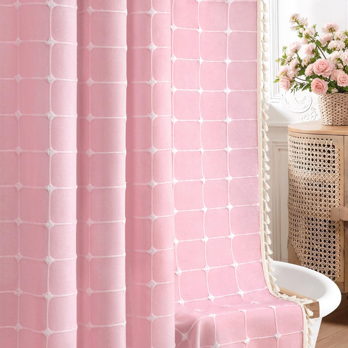 Black and White Boho Shower Curtain, 72" W X 72" L
