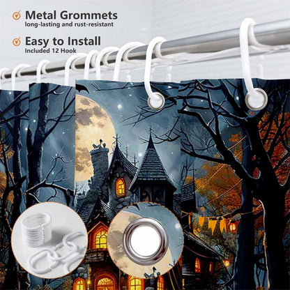 MEHOFOND Halloween Evil Pumpkin Shower Curtain Moon Night Bath Curtain