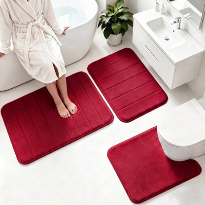 Memory Foam Bath Mat Set 3 Piece，Super Soft Absorbent Bathroom Rug Non Slip, Quick Dry,Machine Wash, Perfect Plush Bathroom Rugs,Home Decor Accessories,Grey