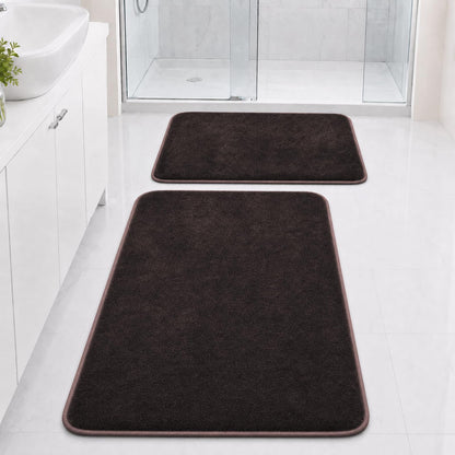 Bathroom Rugs Set 2 Piece Non Slip Soft Absorbent Plush Bath Mats(Black)