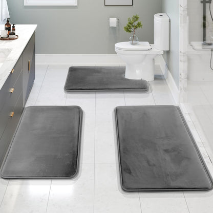 Clara Clark 3 Piece Bathroom Rugs Bath Mat Set, Velvet Memory Foam Bath Mats for Bathroom - Non-Slip, PVC Backing Bath Rugs, Washable - Dries Quickly, Green