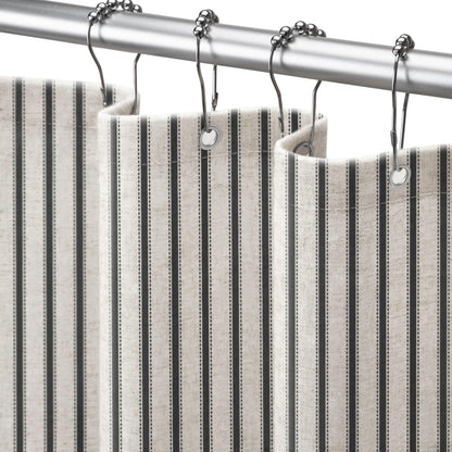 Farmhouse Striped Shower Curtain Taupe Vintage Linen Curtain 72"W X 72"L