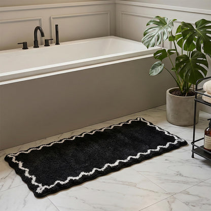 ORTIGIA Cute Green Scalloped Bath Mat, Fun Plush Microfiber Scallop Bathroom Rugs Non Slip Washable Quick Dry Absorbent, Bathmat Bath Rug Carpet for Shower Stall Vanities Kitchen Floor Entrance, 20x32