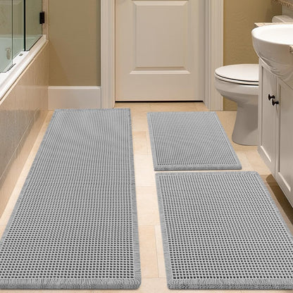 IM HOME Waffle Bath Mat Beige 32"x20", Boho Woven Modern Bath Mat Rugs, Absorbent Non Slip Bathroom Rugs, Soft Washable Bath Rugs with Tassels for Bathroom, Bedroom, Kitchen, Shower, Tub
