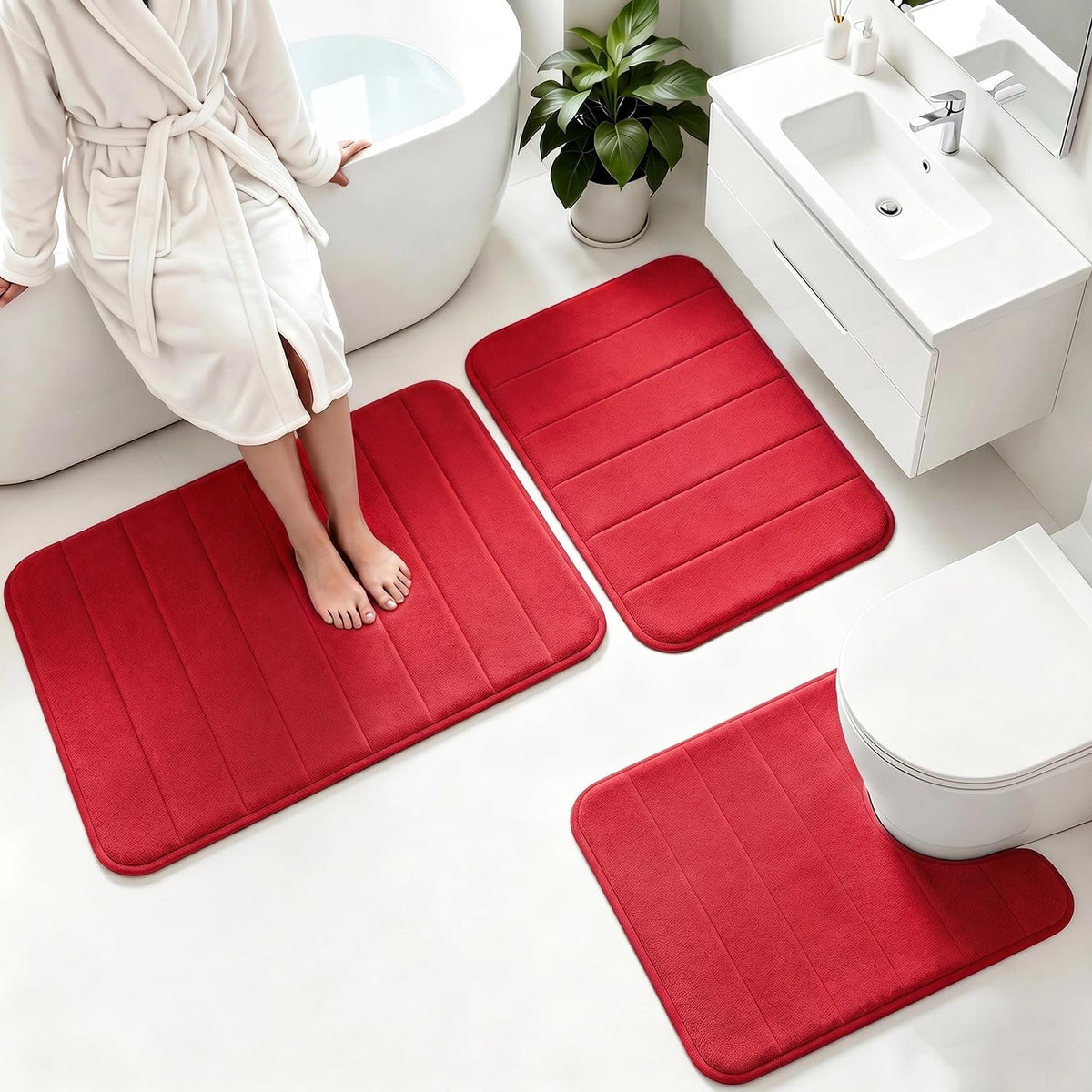 Memory Foam Bath Mat Set 3 Piece，Super Soft Absorbent Bathroom Rug Non Slip, Quick Dry,Machine Wash, Perfect Plush Bathroom Rugs,Home Decor Accessories,Grey