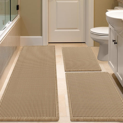 IM HOME Waffle Bath Mat Beige 32"x20", Boho Woven Modern Bath Mat Rugs, Absorbent Non Slip Bathroom Rugs, Soft Washable Bath Rugs with Tassels for Bathroom, Bedroom, Kitchen, Shower, Tub