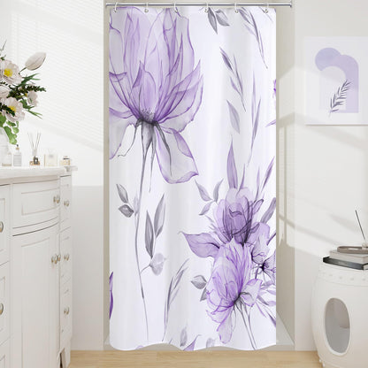 Blue Boho Floral Shower Curtain, Watercolor Botanical Design, 72 x 72