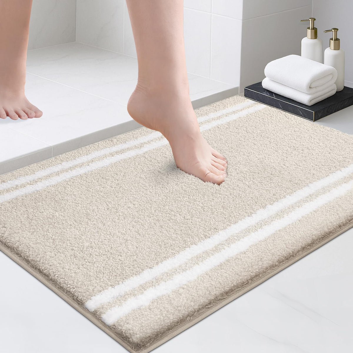 PURRUGS Bathroom Runner Rug, Bath Mat, 24" x 60", Beige