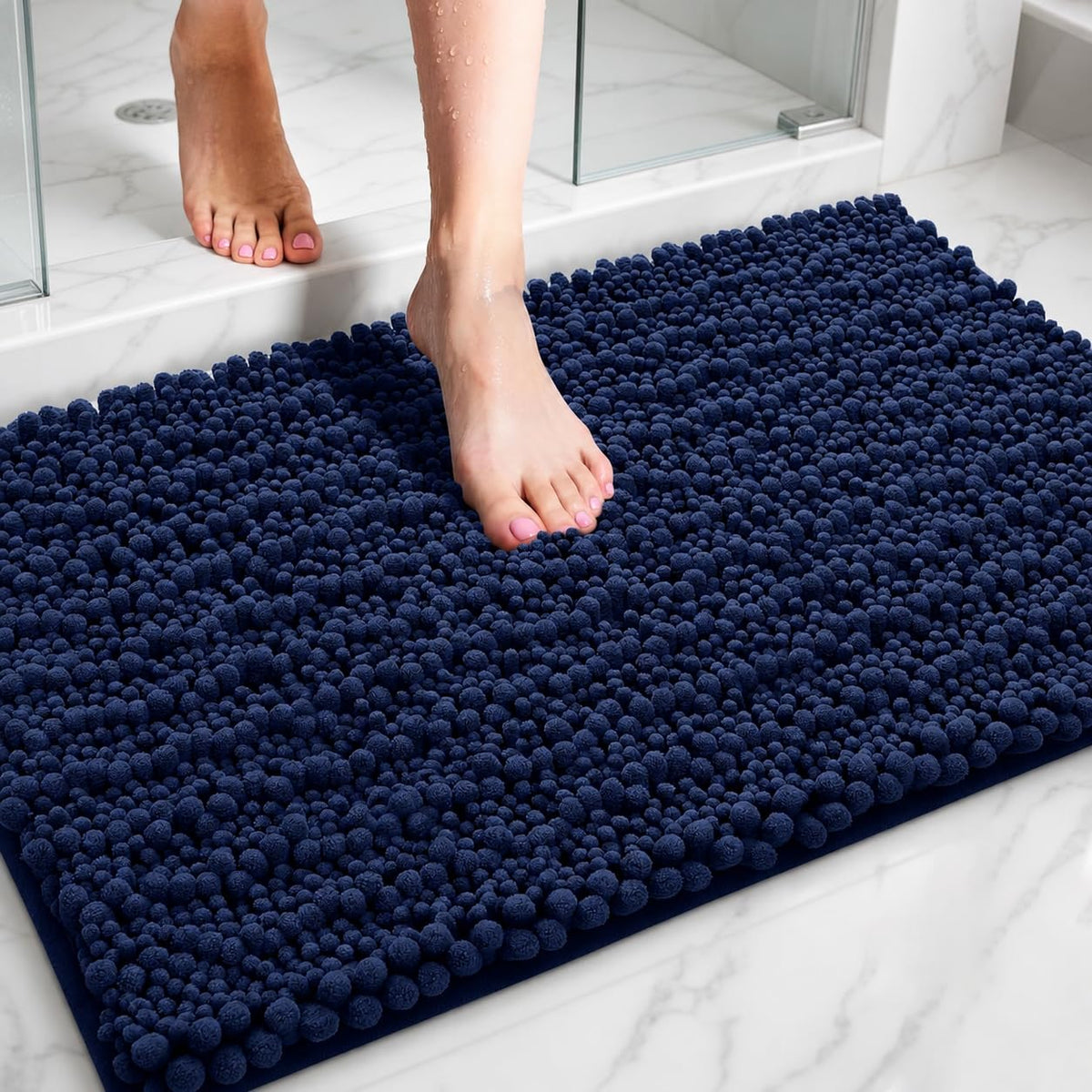 ILANGO Bathroom Rugs Light Grey 44x24, Soft Absorbent Chenille Bath Rugs