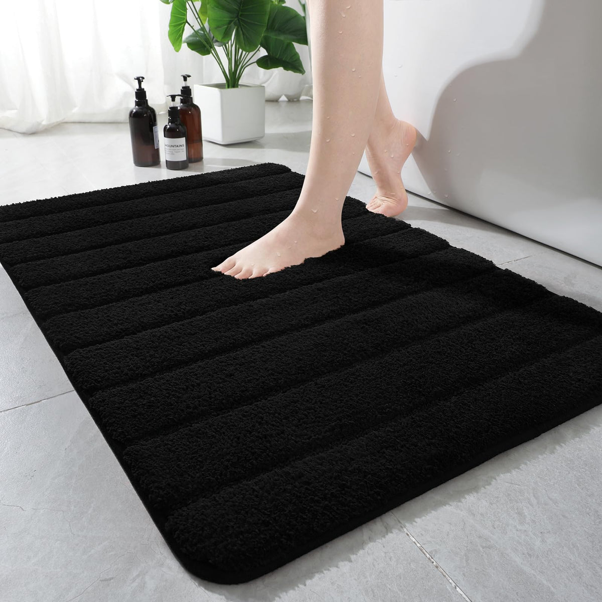 AROGAN Luxury Long Bathroom Runner Rugs 24x60 Inch Bath Rug Non Slip, Black
