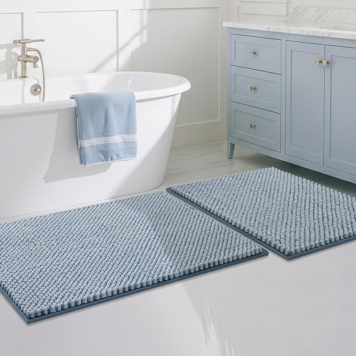 BSICPRO Bathroom Rugs Set 2 Piece, Light Blue, 20"x32" + 16"x24"
