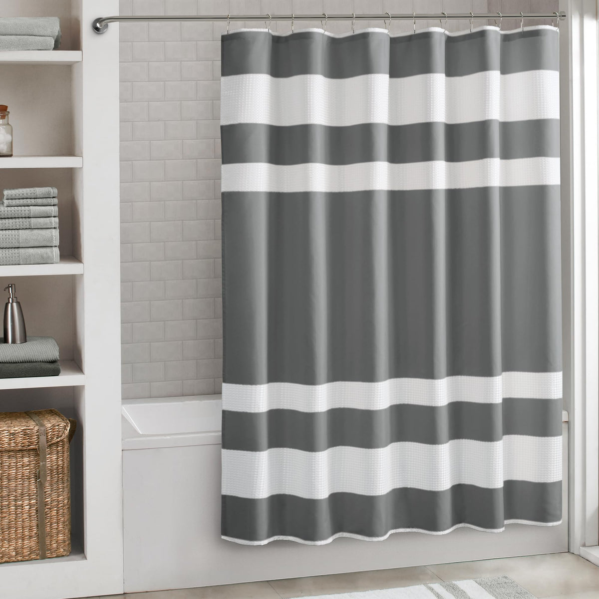 Madison Park Arbor Waffle Shower Curtain for Bathroom, 72 x 72, Beige