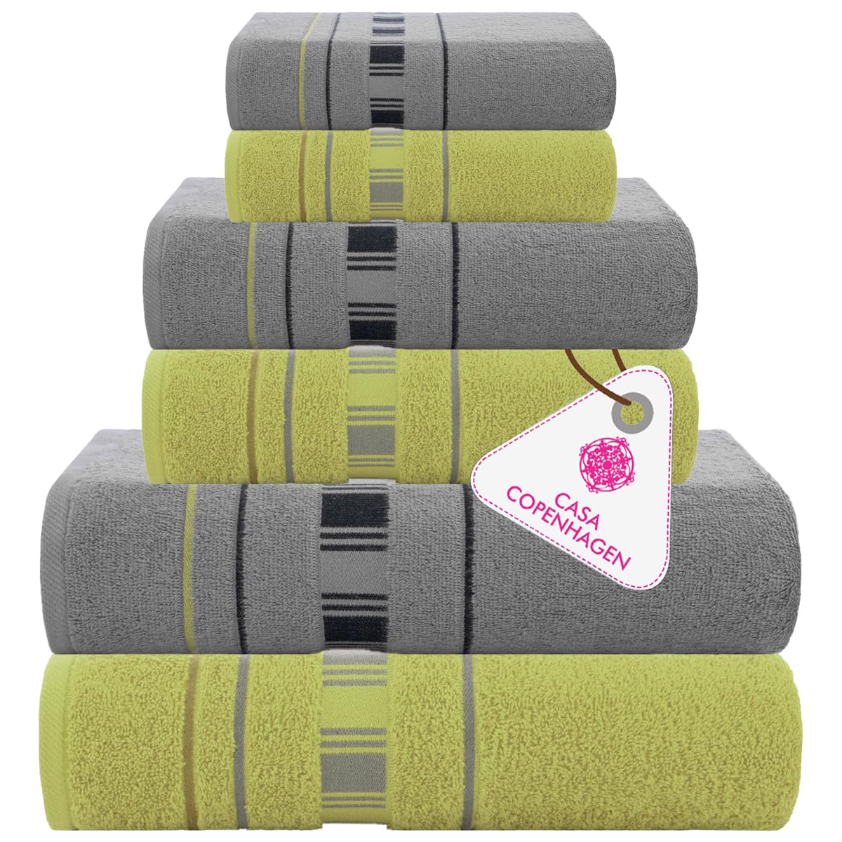 CASA COPENHAGEN Solitaire 6 Pieces Towel Set- Midnight Black, 600 GSM 2 Bath Towel 2 Hand Towel 2 Washcloth, Designed in Denmark Made of Soft Egyptian Cotton for Bathroom, Kitchen & Shower