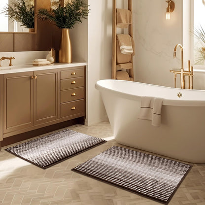 BSICPRO Bathroom Rugs Sets 2 Piece, Non Slip Striped Bath Mats, Fog Blue