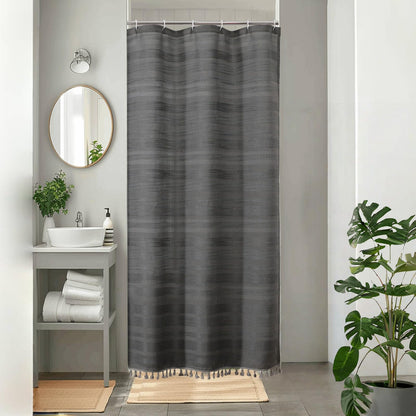 OVZME Sage Green Shower Curtain for Bathroom, Boho Linen Textured Shower Curtain with Tassel, Rustic Striped Heavy Duty Vintage Country Bathroom Curtain, 72Wx72L Inches
