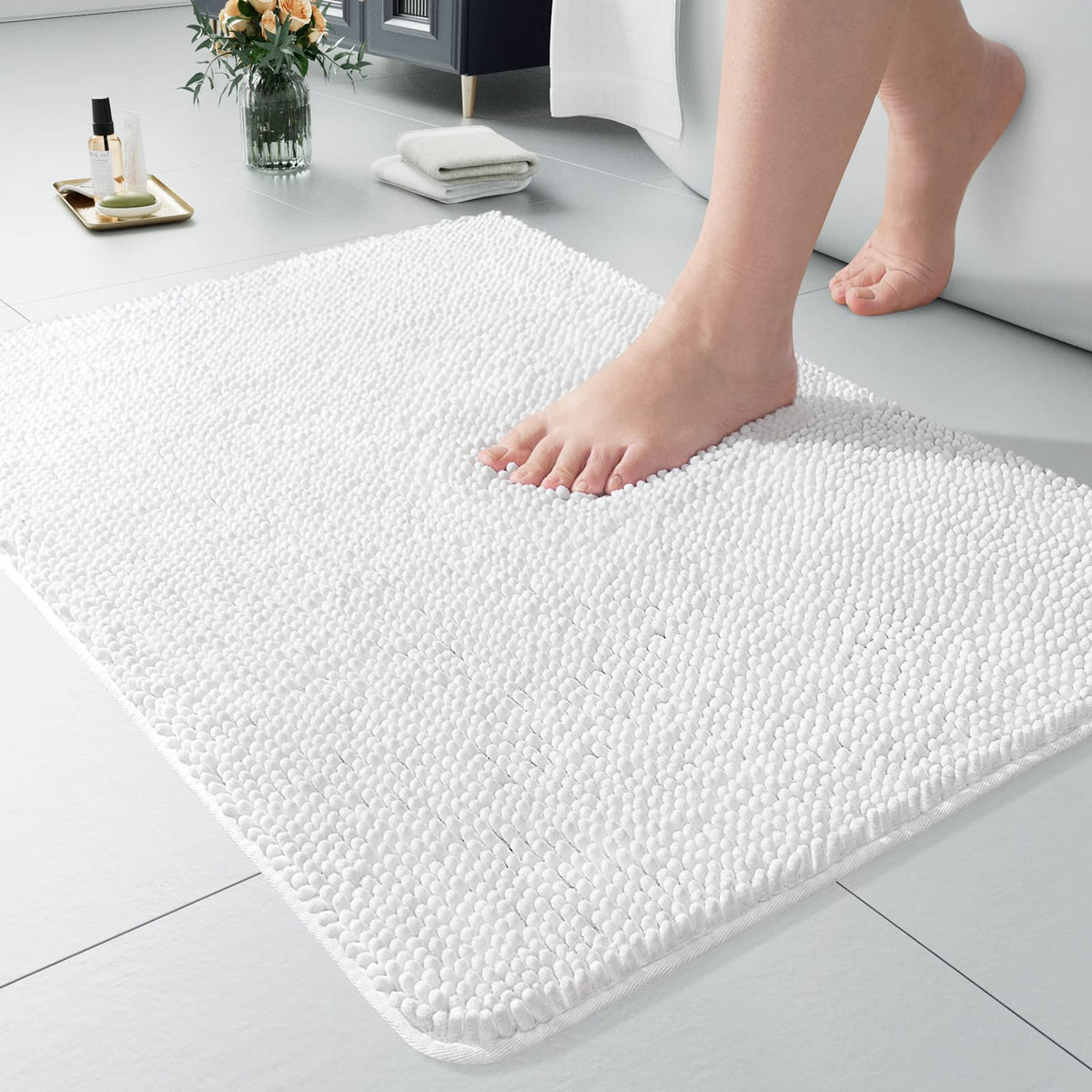 LOCHAS Luxury Bathroom Rug Shaggy Bath Mat 24 x 60 Inch, Gray