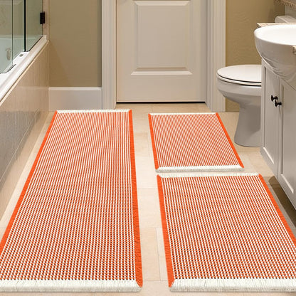 IM HOME Waffle Bath Mat Beige 32"x20", Boho Woven Modern Bath Mat Rugs, Absorbent Non Slip Bathroom Rugs, Soft Washable Bath Rugs with Tassels for Bathroom, Bedroom, Kitchen, Shower, Tub