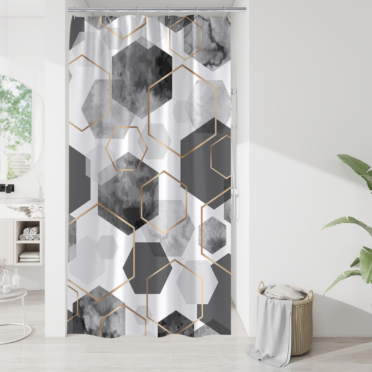 Litabel Sage Green Geometric Shower Curtain for Bathroom, 72x72