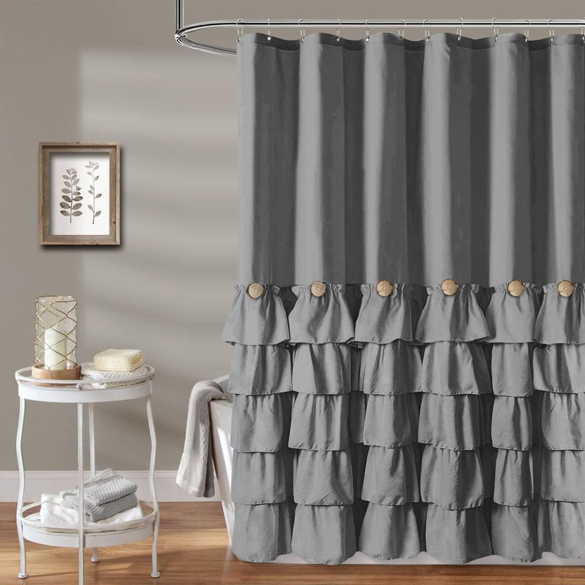 Seasonwood Black Ruffle Shower Curtain Farmhouse Shower Curtain 72 X 72