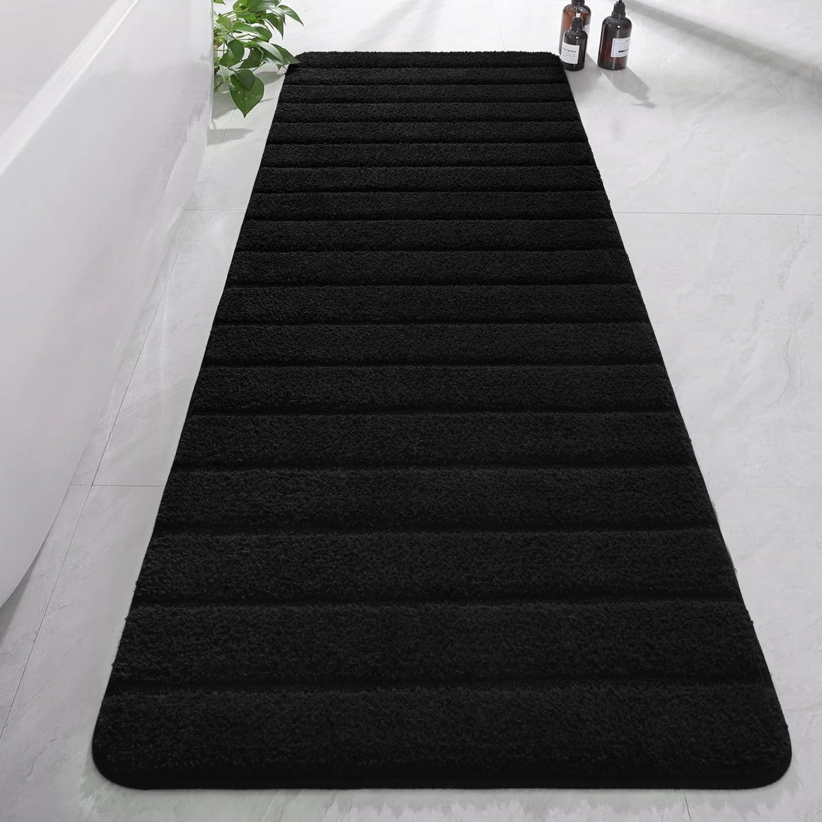 AROGAN Luxury Long Bathroom Runner Rugs 24x60 Inch Bath Rug Non Slip, Black