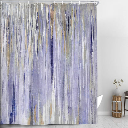JAWO Abstract Shower Curtain,Modern Aesthetic Abstract Stripe Shower Curtain Set, Yellow Blue Grey Contemporary Abstract Painting Fabric Shower Curtains