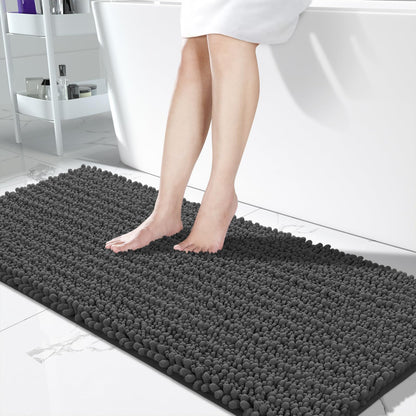 Yimobra Bathroom Rugs Non Slip Washable 32x20 Inch - Ultra Soft Absorbent Chenille Bath Mat, Quick Dry Shaggy Floor Carpet for Tub Shower, Gray Home Decor Accessories