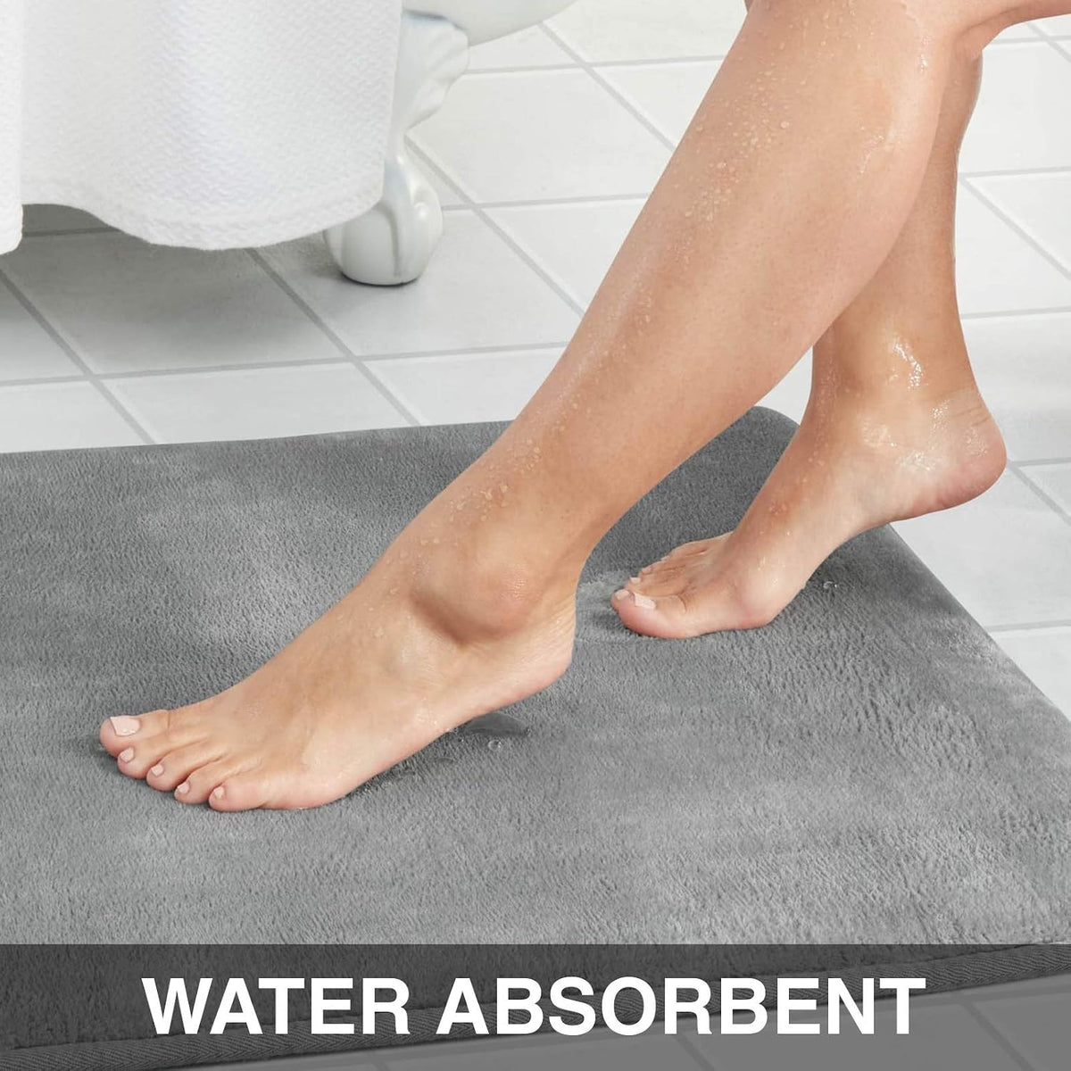 Memory Foam Bath Mat Non Slip Absorbent Super Cozy Velvet Bathroom Rug Carpet (20 inches X 32 inches, Grey)