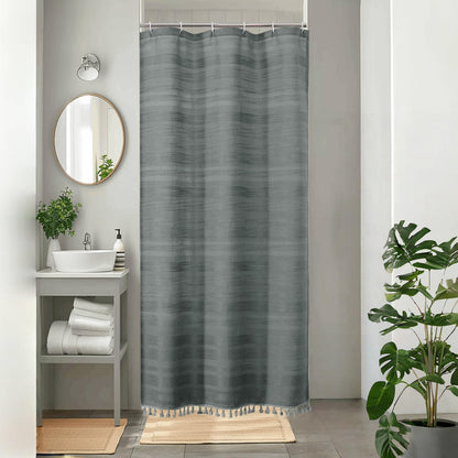 OVZME Sage Green Shower Curtain for Bathroom, Boho Linen Textured Shower Curtain with Tassel, Rustic Striped Heavy Duty Vintage Country Bathroom Curtain, 72Wx72L Inches