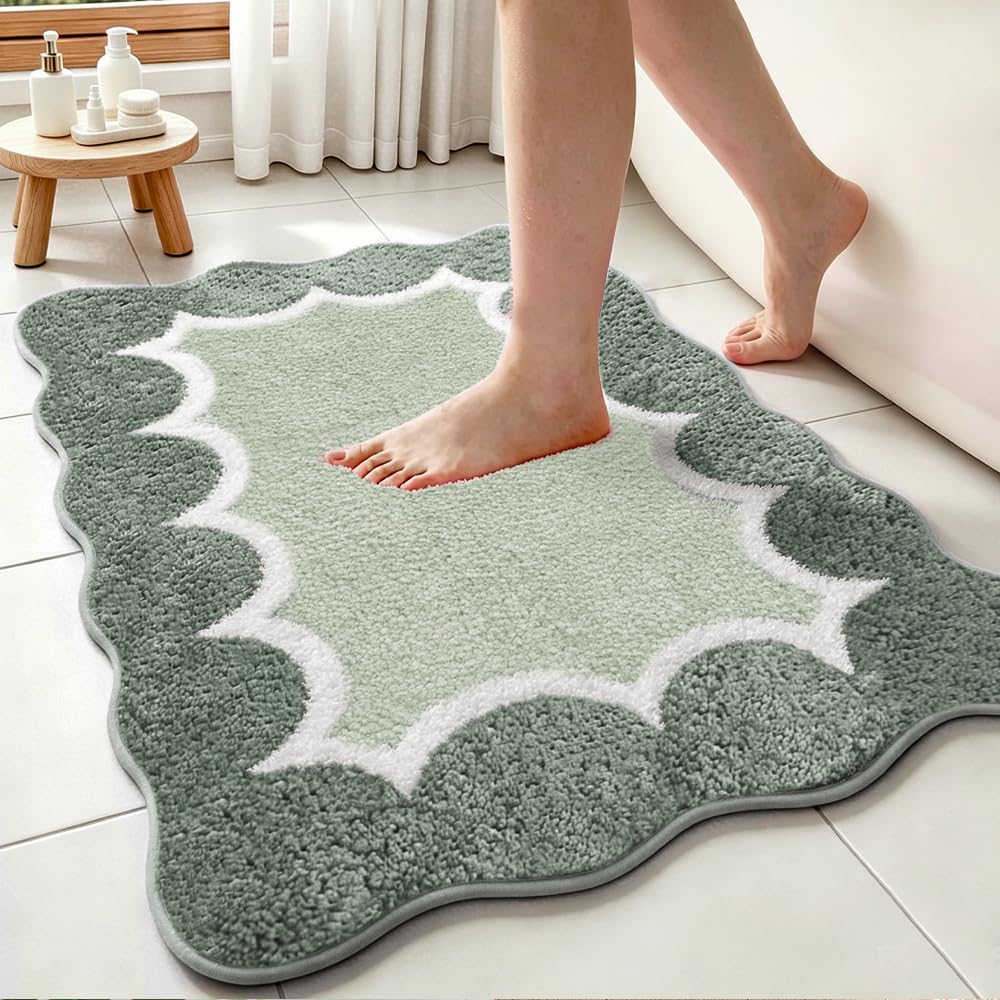 Cute Scalloped Rose Pink Bathroom Rugs Mat,Non Slip Absorbent Quick Dry Bath Mats for Shower Room,Microfiber Bath Mats for Bathroom Floor Washable Carpet for Shower Tub Sink Bedroom,20"x32"