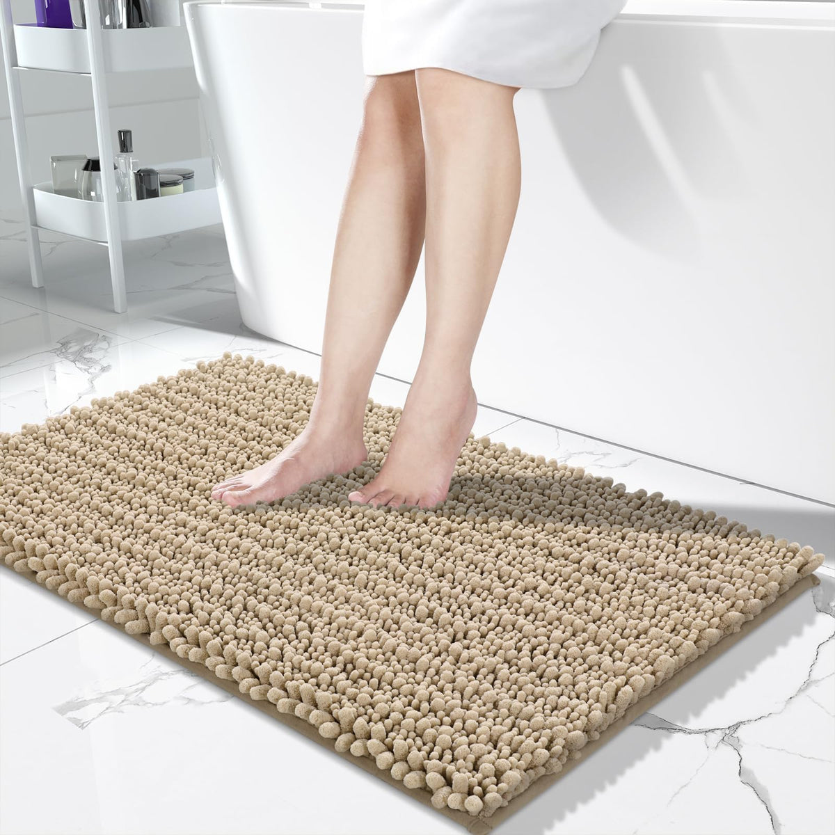 Yimobra Bathroom Rugs Non Slip Washable 32x20 Inch - Ultra Soft Absorbent Chenille Bath Mat, Quick Dry Shaggy Floor Carpet for Tub Shower, Gray Home Decor Accessories
