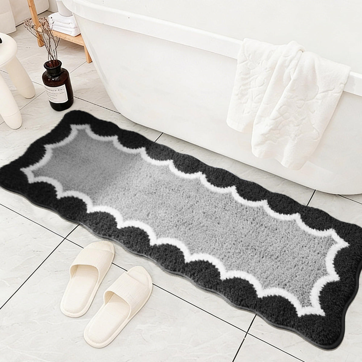 Cute Scalloped Rose Pink Bathroom Rugs Mat,Non Slip Absorbent Quick Dry Bath Mats for Shower Room,Microfiber Bath Mats for Bathroom Floor Washable Carpet for Shower Tub Sink Bedroom,20"x32"