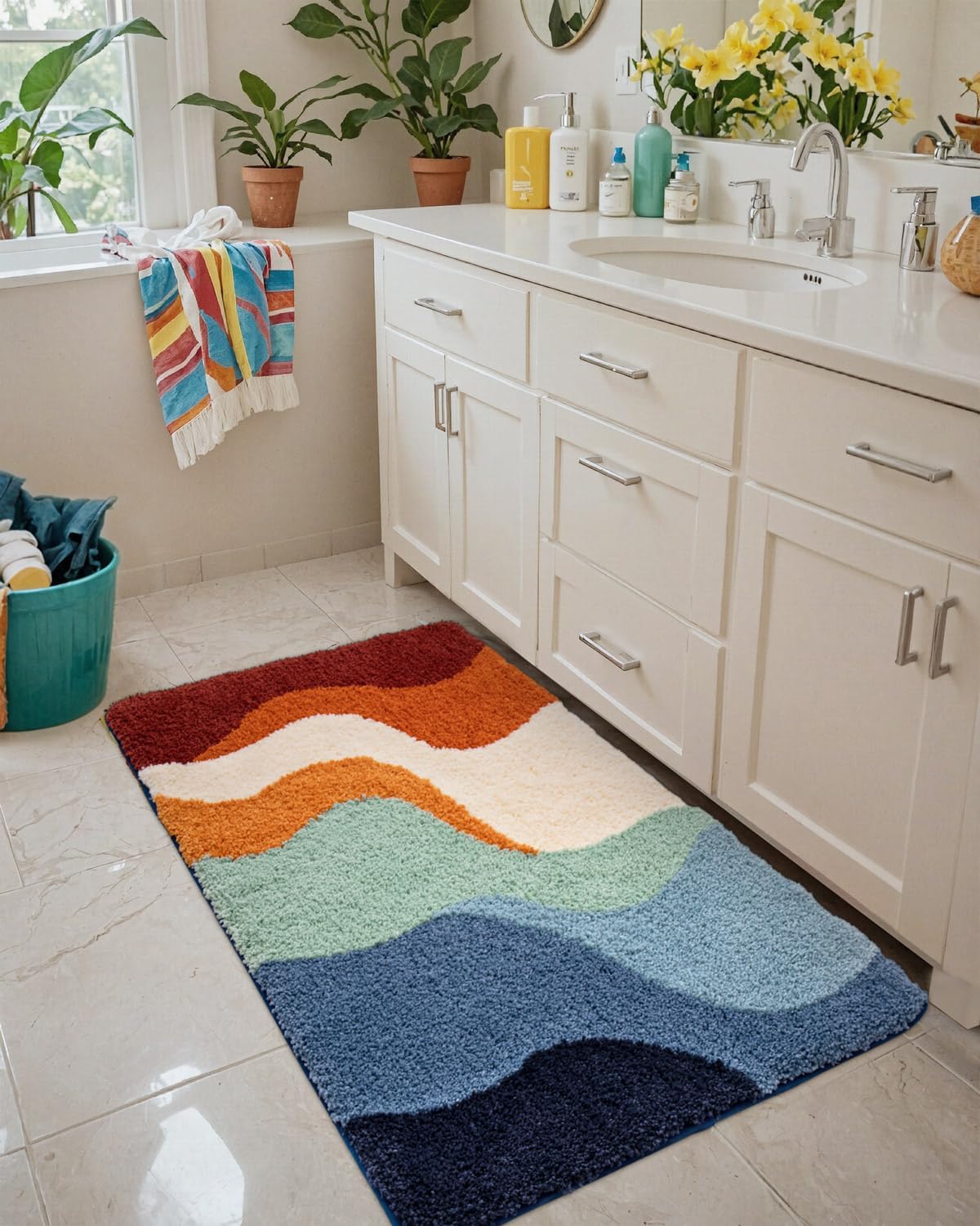 DEXI Colorful Bath Mats 36x24, Non Slip Washable Bathroom Rug