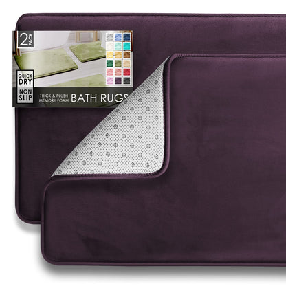 Clara Clark 3 Piece Bathroom Rugs Bath Mat Set, Velvet Memory Foam Bath Mats for Bathroom - Non-Slip, PVC Backing Bath Rugs, Washable - Dries Quickly, Green